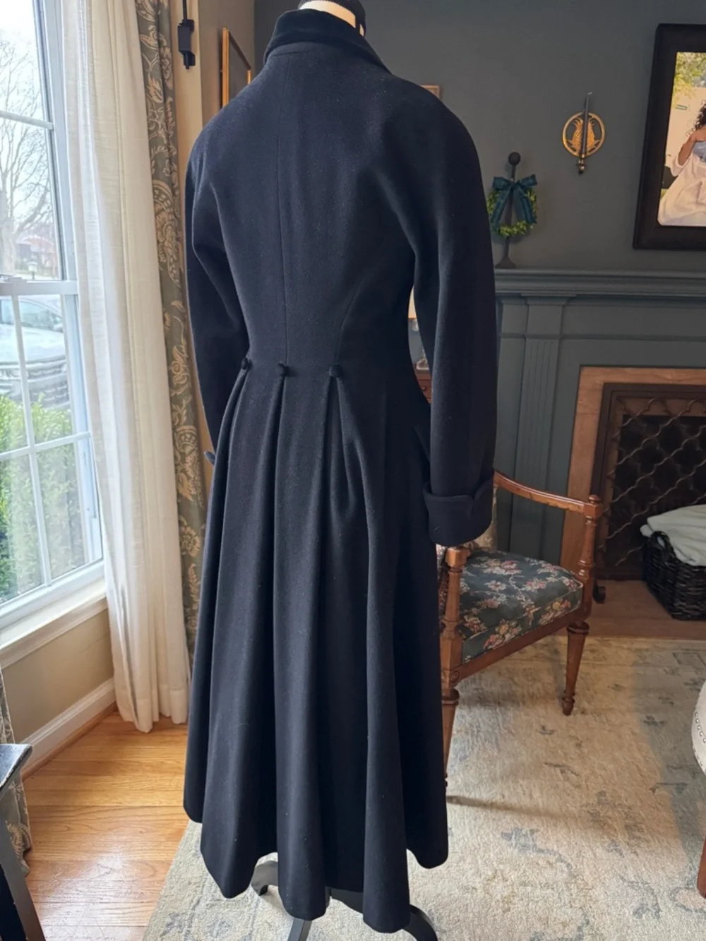 Laura Ashley Vintage Black Princess back Riding Wool Coat with Classic Label - Picture 2 of 6